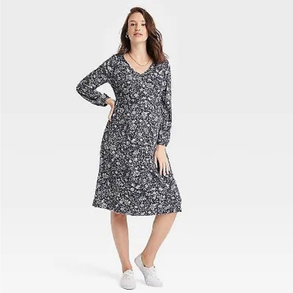 Isabel Navy and White Patterned Maternity Dress, Size S